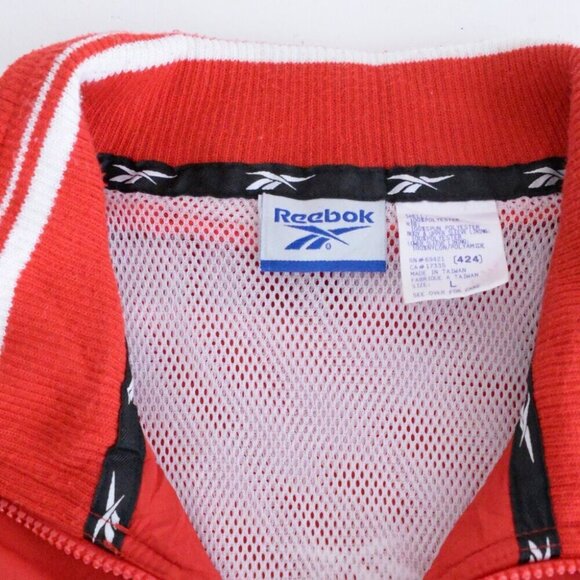 Vintage Reebok Red White Half Zip Nylon Lined Pull Over Windbreaker Jacket Large - Picture 5 of 11